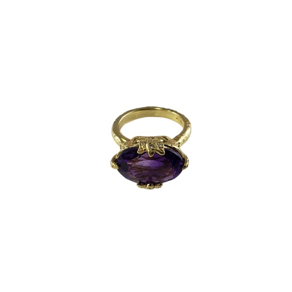 Vintage 18 Karat Yellow Gold Amethyst and Diamond Ring Size 7  JAGi Cert. #13751 - Picture 2 of 10